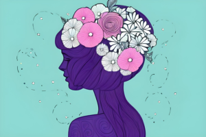 Woman with flowers on her head for depression