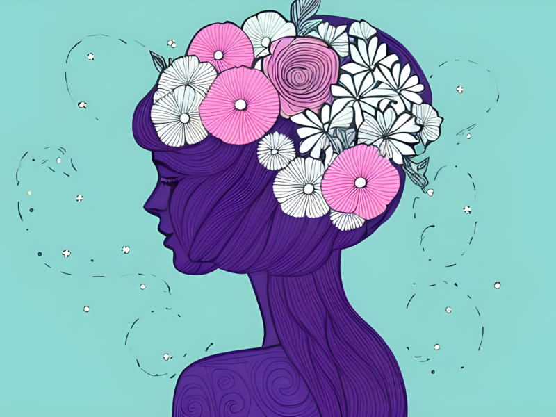 Woman with flowers on her head for depression