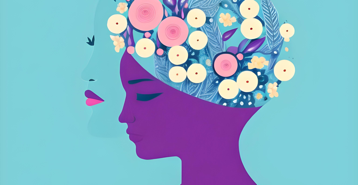 Woman with flowers on her head for mental health